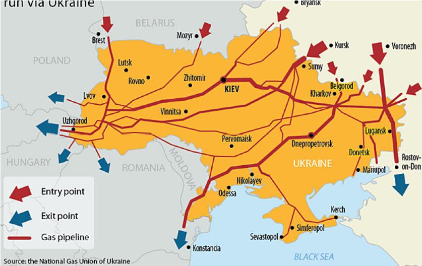 Rutas de gaso ductos en Ucrania